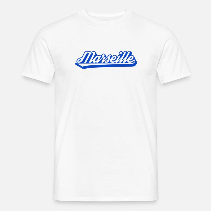 Marseille Retro Blau Script - Männer T-Shirt - Weiß