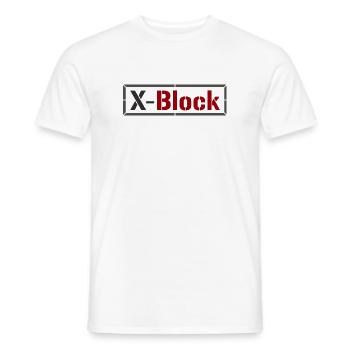 Abstract geometry print in earth tones - Men's T-Shirt - white - Front - AI Model Male 178 dark (178cm)