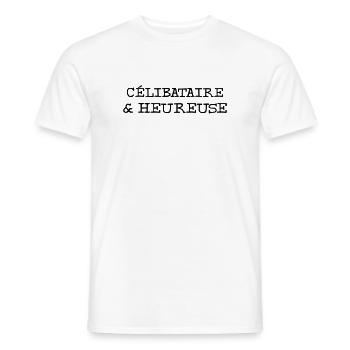 Célibataire & Heureuse - T-shirt homme - blanc - Devant - AI Model Male 178 dark (178cm)