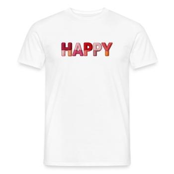 Happy Stoff Optik Typografie Trend - Männer T-Shirt - Weiß - Vorne - AI Model Male 178 dark (178cm)