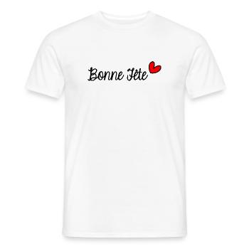 BONNE FÊTE. FÊTE DES MÈRES. FÊTE DES PÈRES. FÊTE - T-shirt homme - blanc - Devant - AI Model Male 178 dark (178cm)