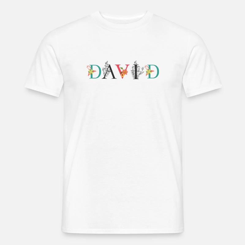 DAVID Namenskunst mit gestickten Blumen - Männer T-Shirt - Weiß