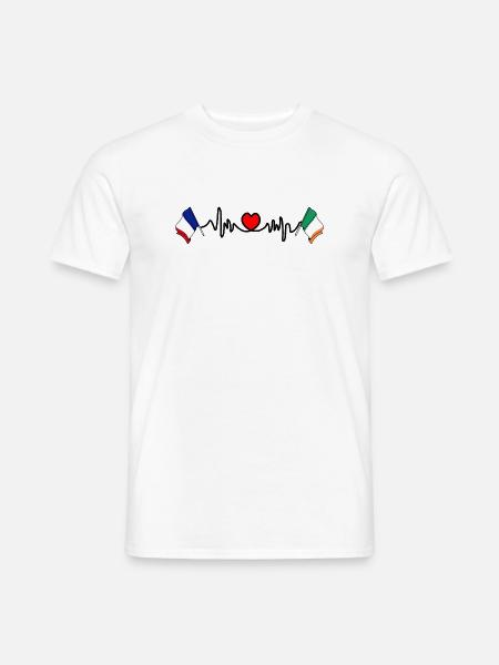 Cardio coeur avec drapeau France et drapeau Irlande - T-shirt homme - blanc