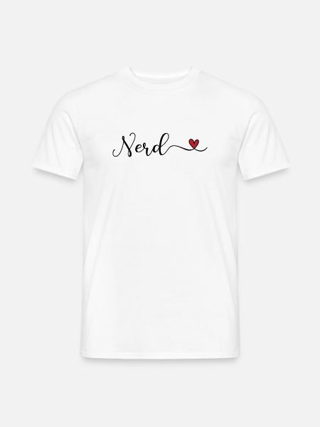 Nerd Schriftzug mit Herz - Männer T-Shirt - Weiß
