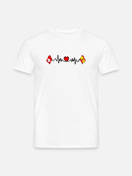 Cardioherz mit Flagge Schweiz, Flagge Spanien - Männer T-Shirt - Weiß