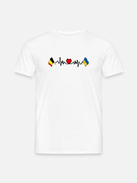 Cardio hartje Vlag Belgie, vlag Oekraine - Heren T-shirt - wit