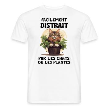 facilement distrait par les chats et les plantes - T-shirt homme - blanc - Devant - AI Model Male 178 dark (178cm)