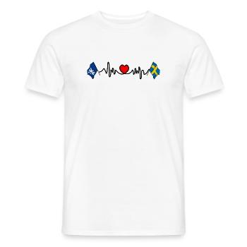 Ligne de fréquence cardiaque avec drapeau Halland et suédois - T-shirt homme - blanc - Devant - AI Model Male 178 dark (178cm)