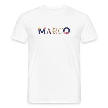 Le nom MARCO décoré de fleurs - T-shirt homme - blanc - Devant - AI Model Male 178 dark (178cm)
