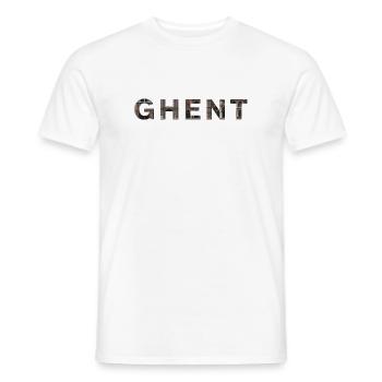 GHENT – Gothic Brick Typography - Men's T-Shirt - white - Front - AI Model Male 178 dark (178cm)