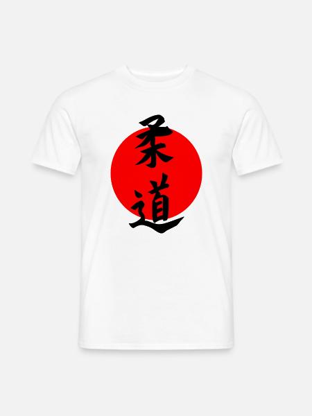 Judo en escritura kanji japonesa con sol rojo - Camiseta hombre - blanco