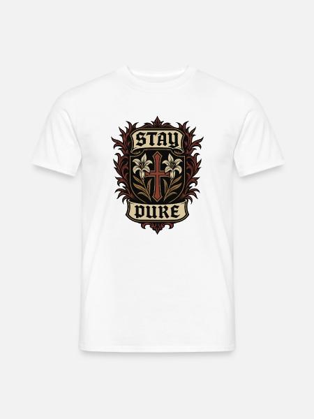 Religiöses Schutzsymbol mit Lilien und Kreuz - Männer T-Shirt - Weiß