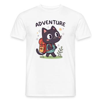 Abenteuerlustige schwarze Katze mit Rucksack - Männer T-Shirt - Weiß - Vorne - AI Model Male 178 dark (178cm)