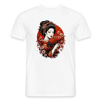 Geishas avec éventail et cerisiers en fleurs - T-shirt homme - blanc - Devant - AI Model Male 178 dark (178cm)