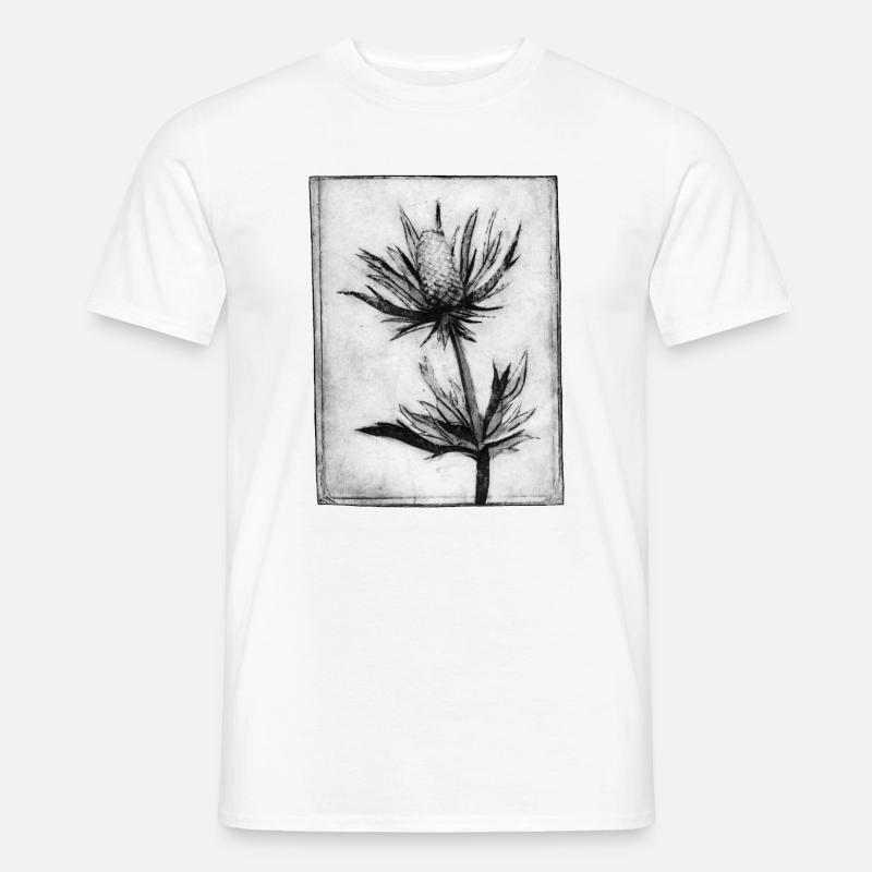 Distel - handgeschnitzte Druckvorlage - Männer T-Shirt - Weiß