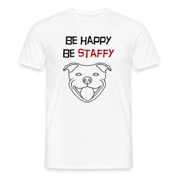Phrase "sei glücklich, sei staffy" Merkmal – 114b - Männer T-Shirt - Weiß - Vorne - AI Model Male 178 dark (178cm)