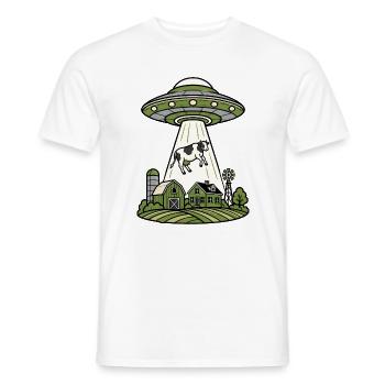 UFO Entführung Kuh Bauernhof Retro Sci-Fi Shirt - Männer T-Shirt - Weiß - Vorne - AI Model Male 178 dark (178cm)