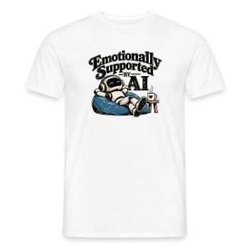 Emotionally Supported by AI – Funny Robot - Männer T-Shirt - Weiß - Vorne - AI Model Male 178 dark (178cm)