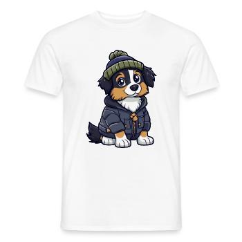 Australian Shepherd Dog Winter - Men's T-Shirt - white - Front - AI Model Male 178 dark (178cm)