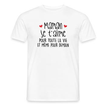 Maman je t'aime - Mère - Bébé - Naissance - Amour - T-shirt homme - blanc - Devant - AI Model Male 178 dark (178cm)