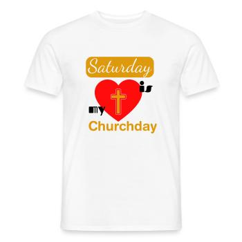staurday churchday - Männer T-Shirt - Weiß - Vorne - AI Model Male 178 dark (178cm)