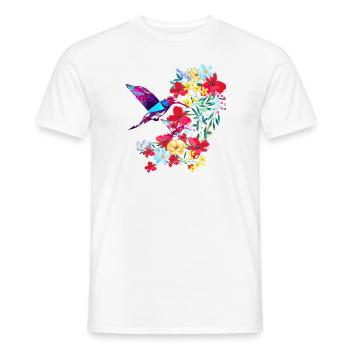 Hummingbird, bird, watercolor, painting, birds, flowers - Men's T-Shirt - white - Front - AI Model Male 178 dark (178cm)