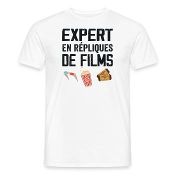 Expert en répliques de films cadeau humour cinéma - T-shirt homme - blanc - Devant - AI Model Male 178 dark (178cm)