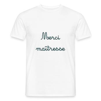 MAÎTRESSE. MAITRE. MERCI. MERCI MAÎTRESSE. MAITRE - T-shirt homme - blanc - Devant - AI Model Male 178 dark (178cm)