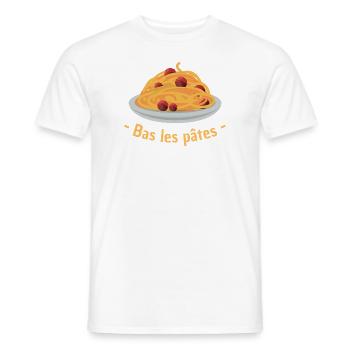bas les pâtes - T-shirt homme - blanc - Devant - AI Model Male 178 dark (178cm)