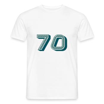 70. 70 YEARS. 70th ANNIVERSARY. 70 YEARS ANNIVERSARY. - Men's T-Shirt - white - Front - AI Model Male 178 dark (178cm)