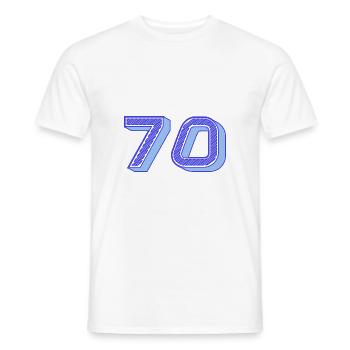 70. 70 YEARS. 70th ANNIVERSARY. 70 YEARS ANNIVERSARY. - Men's T-Shirt - white - Front - AI Model Male 178 dark (178cm)