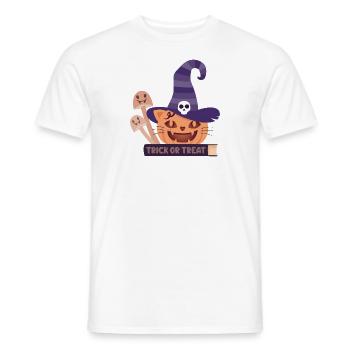 Katzenkürbis mit Zauberhut und lustigen Pilzen - Männer T-Shirt - Weiß - Vorne - AI Model Male 178 dark (178cm)