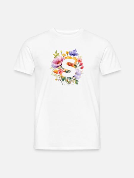 S Monogramm , bunter Blumenstrauss - Männer T-Shirt - Weiß