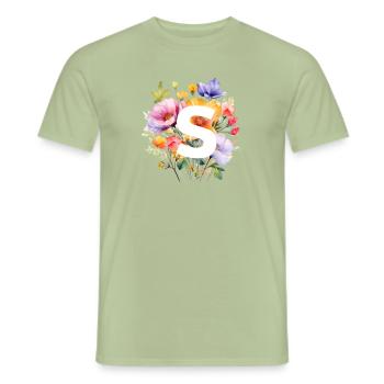 S Monogramm , bunter Blumenstrauss - Männer T-Shirt - Sage - Vorne - AI Model Male 178 light (178cm)