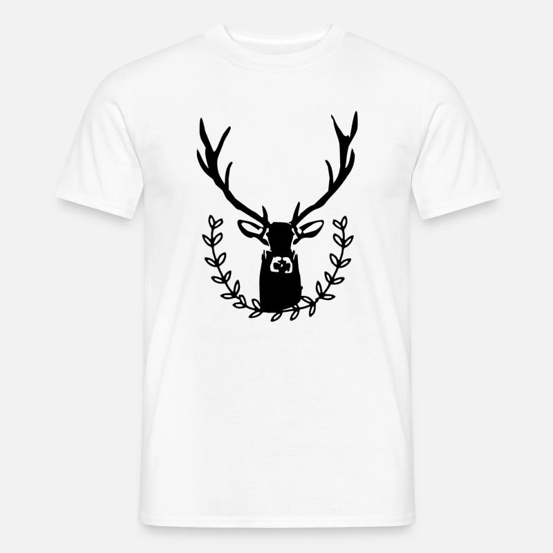 Hirsch mit Lorbeerkranz - Männer T-Shirt - Weiß