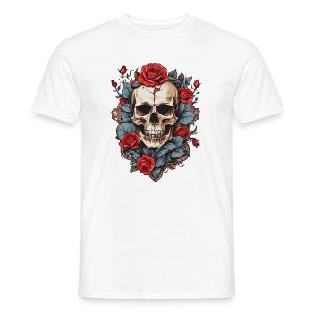 Skull with roses - Men's T-Shirt - white - Front - AI Model Male 178 dark (178cm)