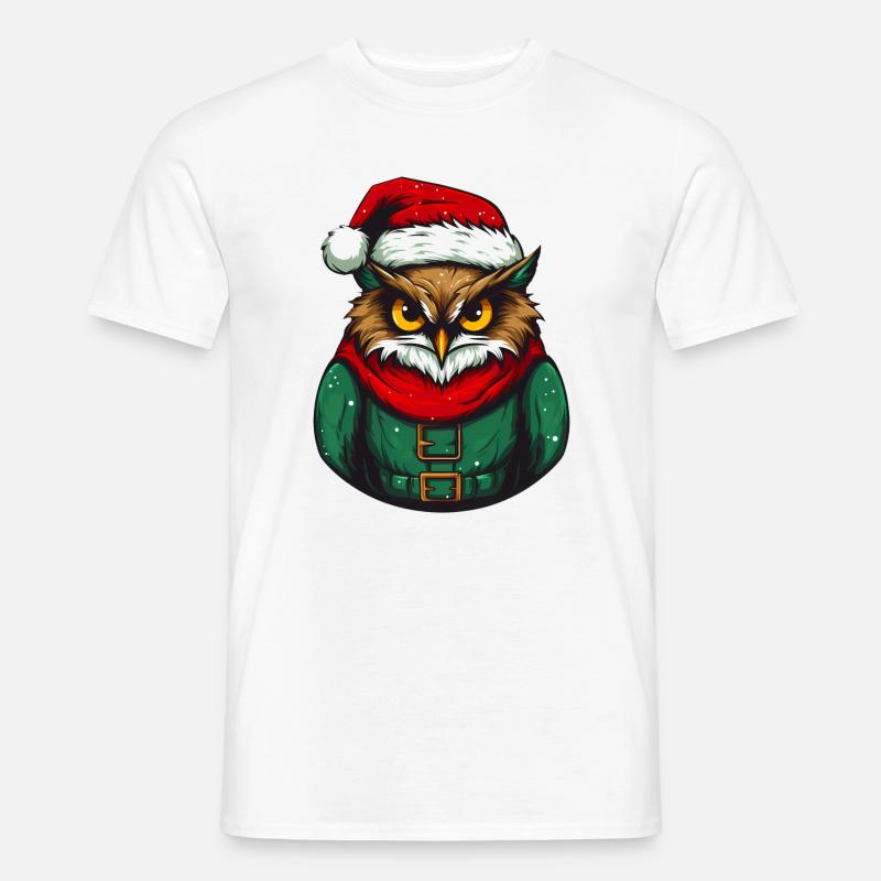 Hibou de Noël en pull vert - T-shirt homme - blanc
