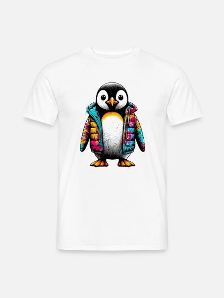 Pinguin mit Jacke Jacke - Männer T-Shirt - Weiß