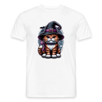 Katze Hexenhut Halloween – Motiv für Katzenfans - Männer T-Shirt - Weiß - Vorne - AI Model Male 178 dark (178cm)