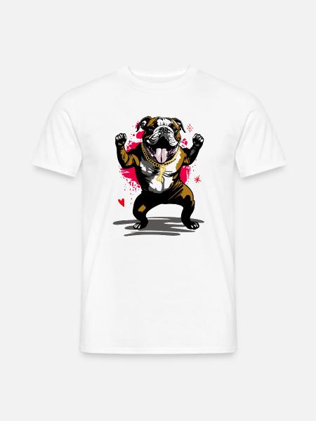 Bulldogge Streetart mit Knochenkette - Männer T-Shirt - Weiß