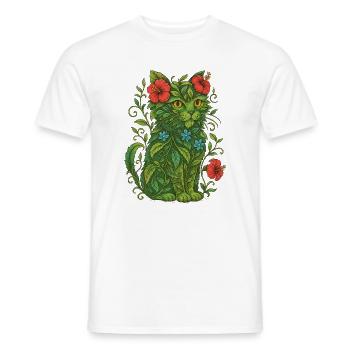 Floral Cat Illustration - Men's T-Shirt - white - Front - AI Model Male 178 dark (178cm)