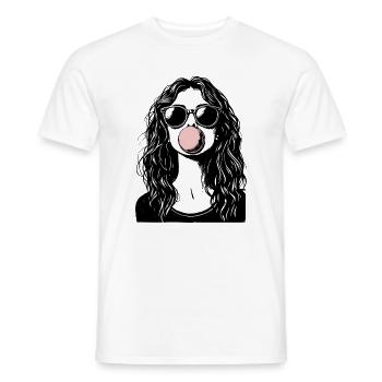 Cool Girl Blowing Bubblegum - Men's T-Shirt - white - Front - AI Model Male 178 dark (178cm)