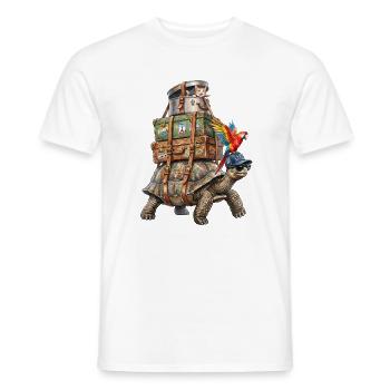 Turtle travelling with cat & parrot - Men's T-Shirt - white - Front - AI Model Male 178 dark (178cm)