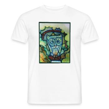 Eule in Blühen: Bunte Traumlandschaft - Männer T-Shirt - Weiß - Vorne - AI Model Male 178 dark (178cm)