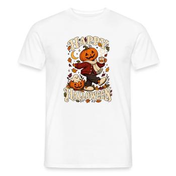 Happy Halloween – Cozy Kürbis mit Kakao und Geist - Männer T-Shirt - Weiß - Vorne - AI Model Male 178 dark (178cm)