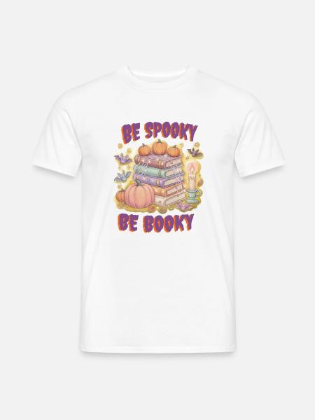Cozy „Be Spooky Be Booky“ Halloween - Männer T-Shirt - Weiß
