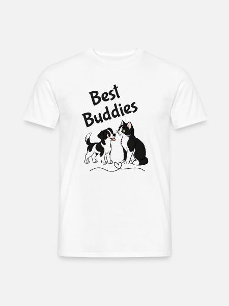 Best Buddies - Hund und Katze - Männer T-Shirt - Weiß