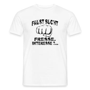 Faust sucht Fresse. Interesse? Fun Shirt - Männer T-Shirt - Weiß - Vorne - AI Model Male 178 dark (178cm)