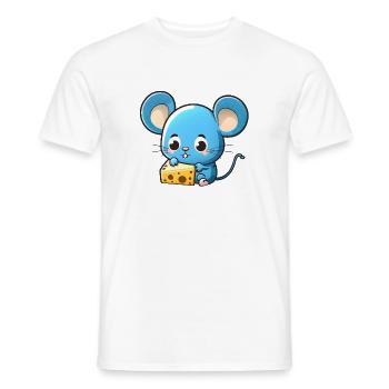 Kleine blaue comic Maus spielt mit Käse - Männer T-Shirt - Weiß - Vorne - AI Model Male 178 dark (178cm)