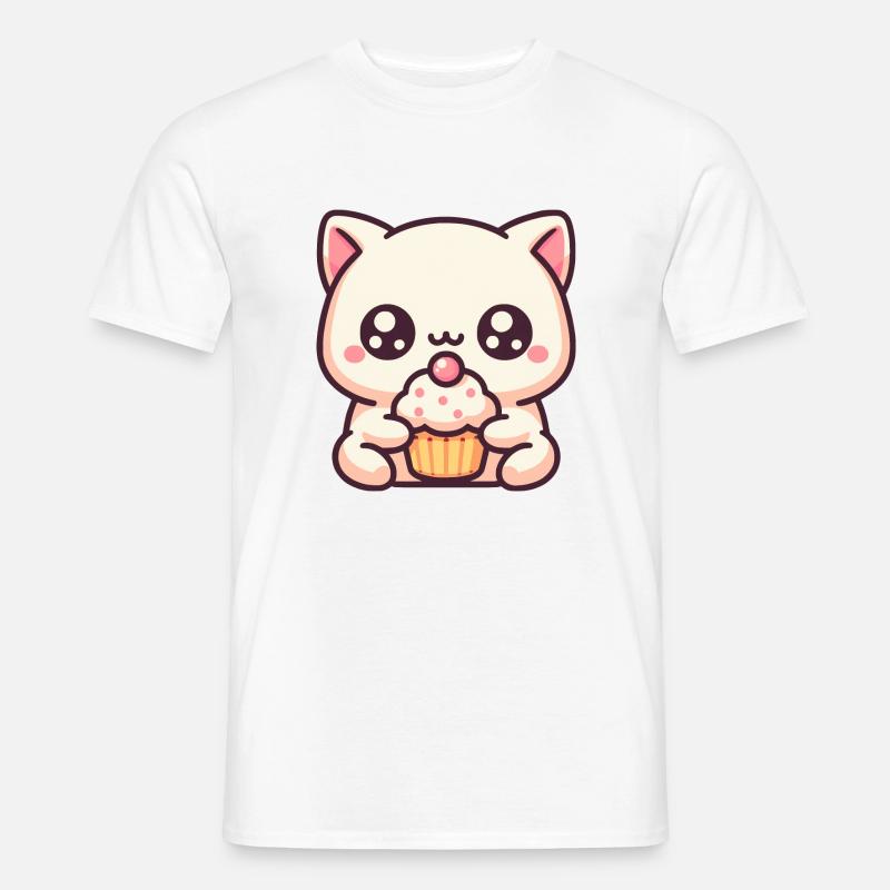 Süße Katze mit cupcake - Männer T-Shirt - Weiß